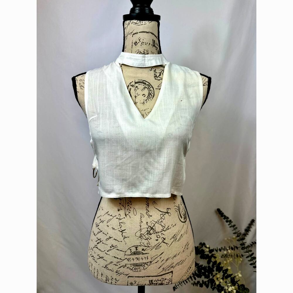 Charms Fashion Choker Crop Top V-Neck Rings on Each Side White M - Picture 3 of 16